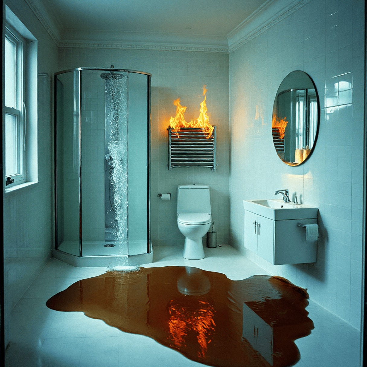 Ausnahmezustand im Badezimmer (KI-Generiert)