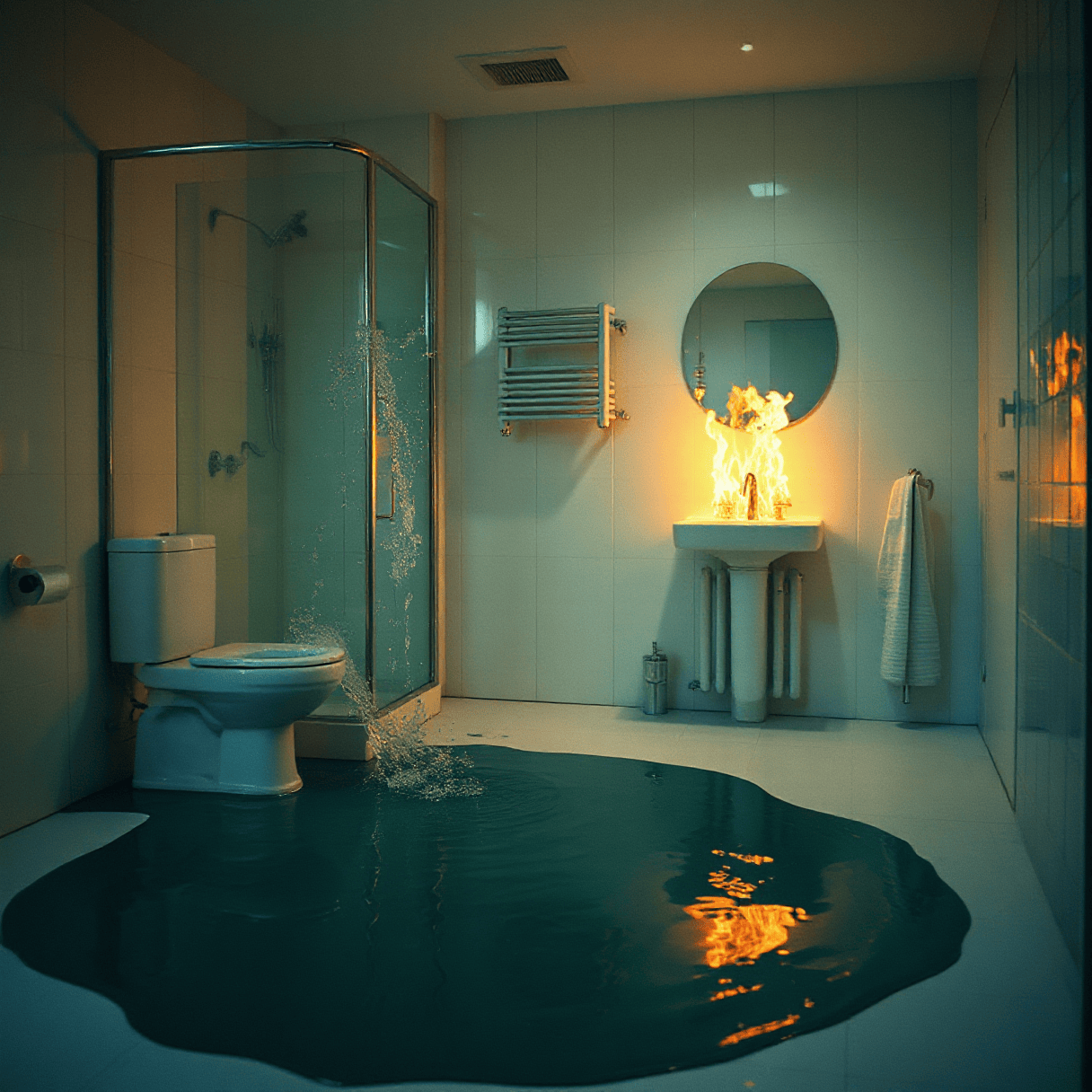 Ausnahmezustand im Badezimmer (KI-Generiert)