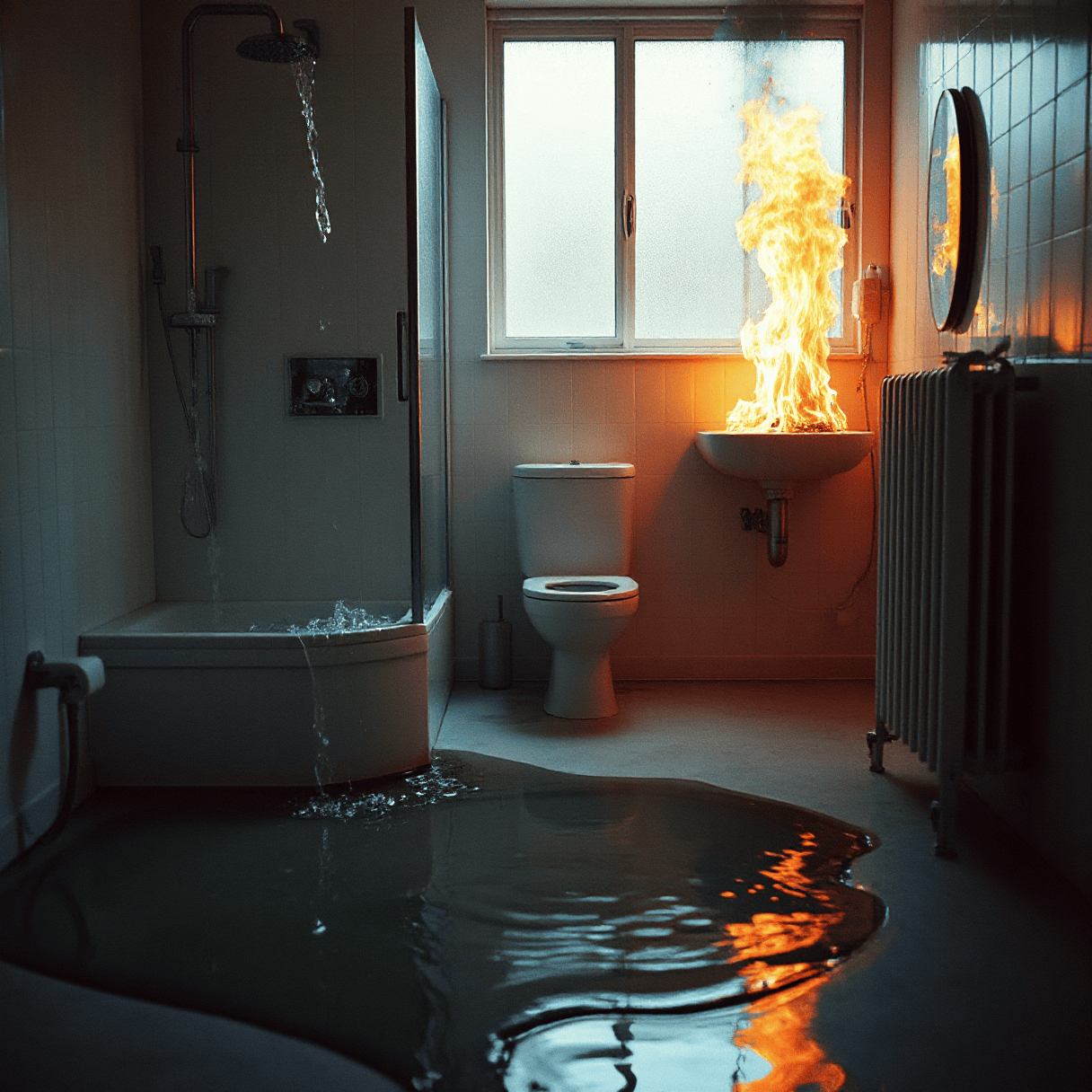 Ausnahmezustand im Badezimmer (KI-Generiert)